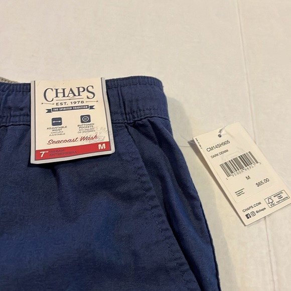 NWT-Chaps-M-dark denim-linen blend,elastic waist, drawstring, pull on, shorts. - Picture 9 of 15